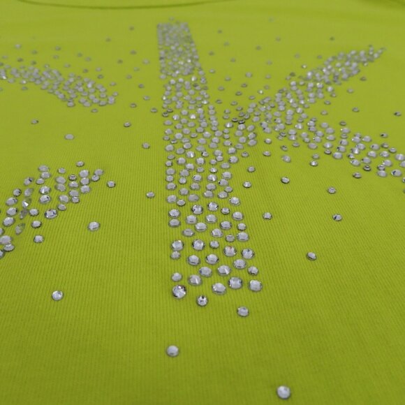 Calvin Klein Womens Large Yellow Green White Rhinestone Bling Tee T Shirt Dress - Picture 8 of 14